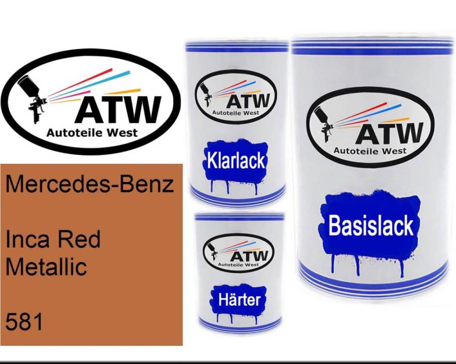 Mercedes-Benz, Inca Red Metallic, 581: 500ml Lackdose + 500ml Klarlack + 250ml Härter - Set, von ATW Autoteile West.